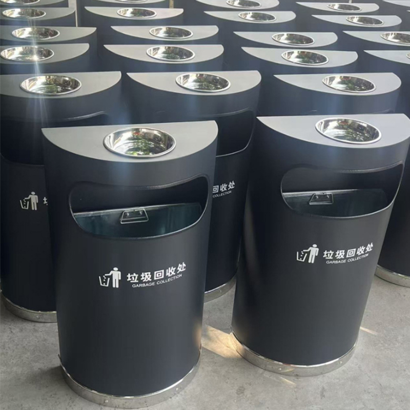 Semi-Circular Wall-Mounted Trash Can for Supermarkets, Storage Bin for Commercial Use, Black Flat Round Semi-Circular Standing Bin for Hotel Elevator Entrances Semi-Circular Wall-Mounted Trash Can for Supermarkets, Storage Bin for Commercial Use, Black Flat Round Semi-Circular Standing Bin for Hotel Elevator Entrances