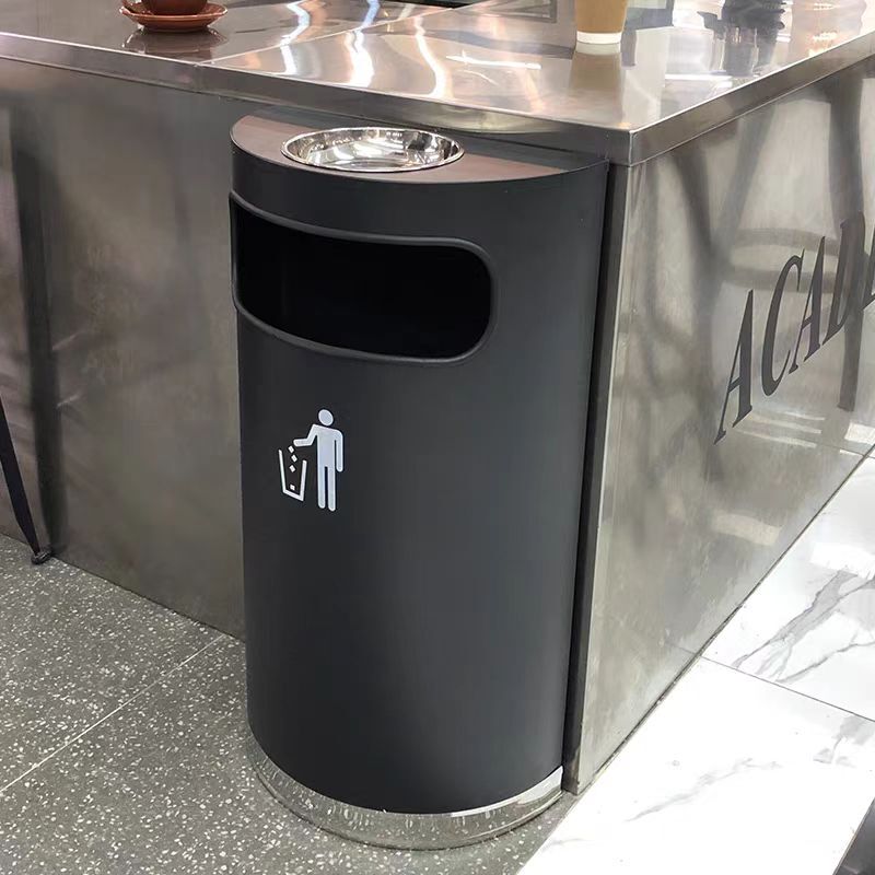 Stainless Steel Trash Can for Supermarket Sales Department, Hotel, Shopping Mall, Elevator Entrance, Semi-Circular Wall-Mounted Trash Can with Ashtray