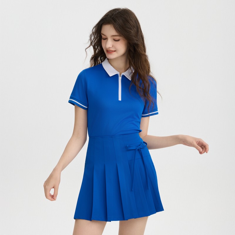 Aw Golf Clothing Women's Short-Sleeved Lapel College Style Versatile Slimming Sports Top Tennis Suit Anti-Exposure Skirt