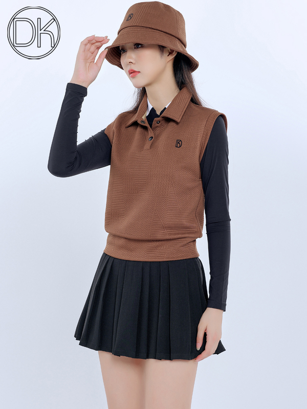 Dk Golf Women's Suit, Fashionable Korean Style Quick-Drying Polo Shirt, Women's Long-Sleeved V Neck Waist-Cinching Vest, Short Skirt Dk Golf Women's Suit, Fashionable Korean Style Quick-Drying Polo Shirt, Women's Long-Sleeved V Neck Waist-Cinching Vest, Short Skirt