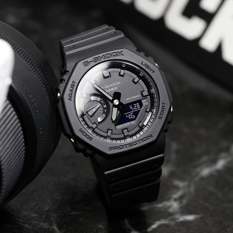 Casio Casio Watch for Men and Women, Farmhouse Oak Gshock Solar-Powered Bluetooth Octagonal Black Warrior Ga-2100