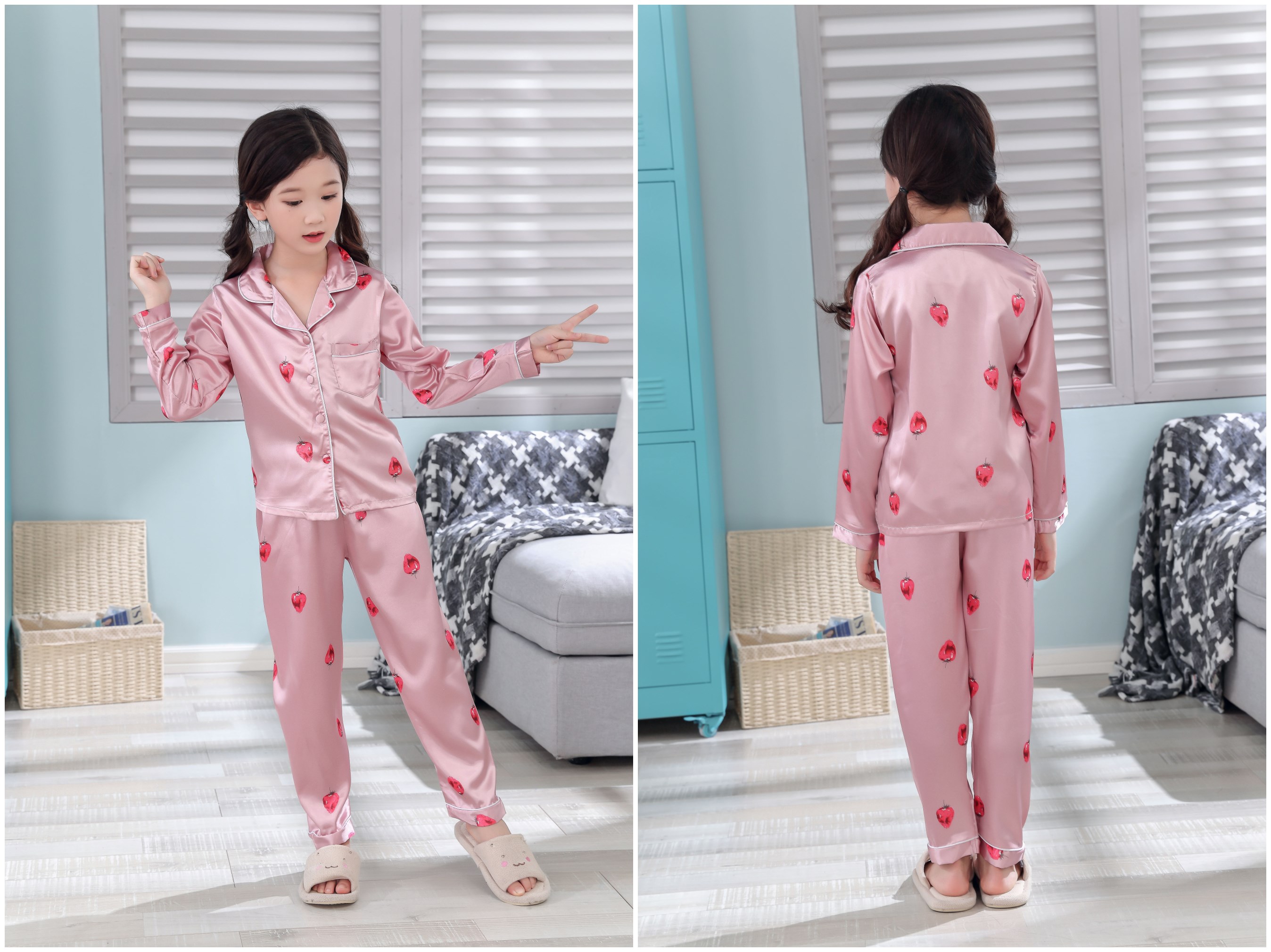 Mẹ và con gái đồ ngủ phần mỏng dài tay mùa hè trẻ em và phụ nữ cộng với phân bón XL chất béo mm200 kg cha mẹ và con dịch vụ nhà phù hợp với đồ bộ mùa hè cho cả gia đình