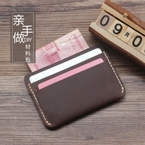 Handmade mini small coin purse leather drivers license cover cowhide card bag ultra-thin document bag hand-sewn diy material 020