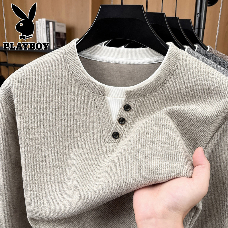 Playboy Sweatshirt for Men, New Spring and Autumn V-Neck Knitted Long-Sleeve T-Shirt, Versatile Wool Base Shirt Top Playboy Sweatshirt for Men, New Spring and Autumn V-Neck Knitted Long-Sleeve T-Shirt, Versatile Wool Base Shirt Top
