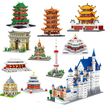 National Trend Small Particle Building Blocks Famous Building Model Great Wall of China Yellow Crane Tower Educational Assembly Toy Model