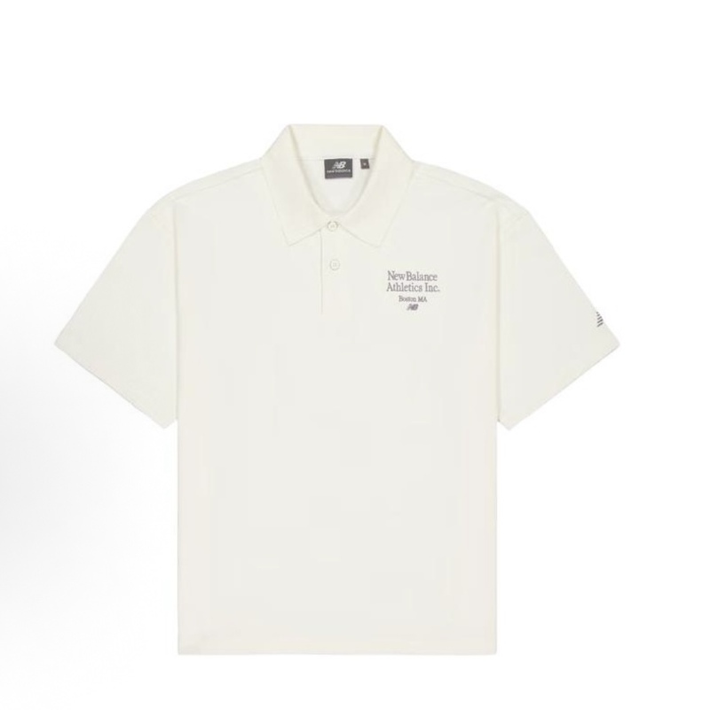 New Balance Letter Embroidered Polo Collar Pullover Short-Sleeved Polo Shirt for Men, White Nfe21021-Iv