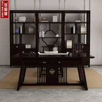 New Chinese style all solid wood desk and chair Modern office computer desk Light luxury Zen writing calligraphy and painting desk bookcase rack combination