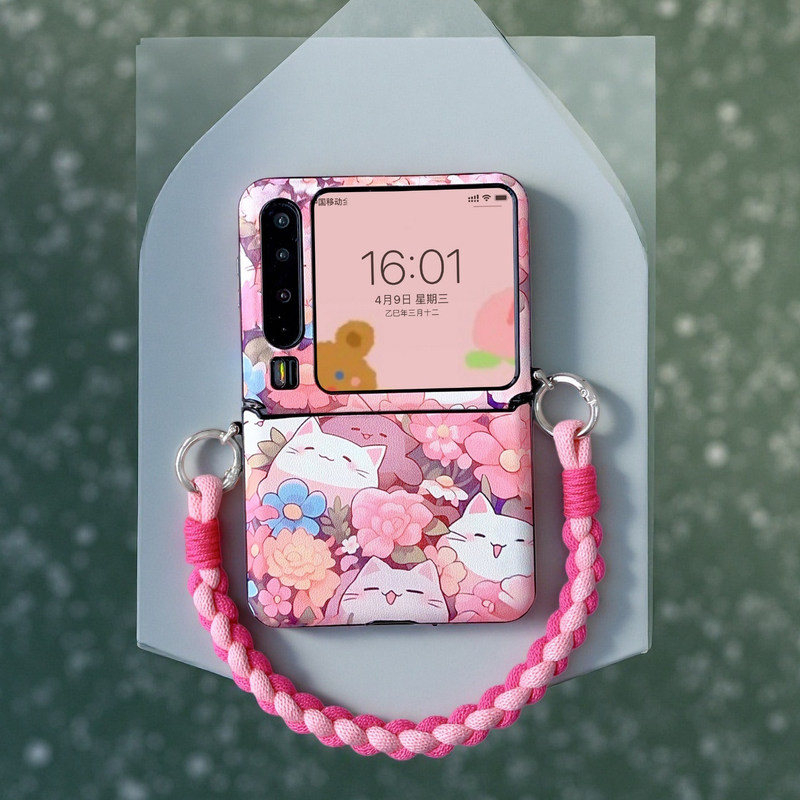 New Cute Cat-Themed Phone Case for Huawei Pura X, Stylish and Fresh Floral Design, Compatible with Pocket 2, Samsung Z Flip 7, Luxurious Full-Cover Design, Suitable for Honor Magic V Flip 2, with Crossbody Strap and Anti-Drop Features New Cute Cat-Themed Phone Case for Huawei Pura X, Stylish and Fresh Floral Design, Compatible with Pocket 2, Samsung Z Flip 7, Luxurious Full-Cover Design, Suitable for Honor Magic V Flip 2, with Crossbody Strap and Anti-Drop Features