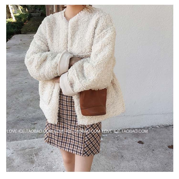 Áo khoác lông cừu cashmere nữ mùa đông 2018 phiên bản mới của Hàn Quốc lông lỏng một chiếc áo khoác lông ngắn hoang dã thiết kế thời trang nữ