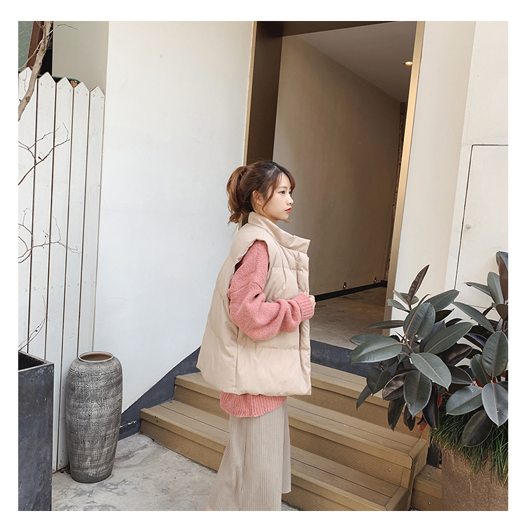 Áo vest cotton nữ mùa thu đông 2018 phiên bản mới của Hàn Quốc có phần cổ áo ngắn lỏng lẻo đầm nữ