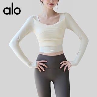 AIo瑜伽服女秋冬带胸垫运动上衣高颜值网纱长袖普拉提训练健身服