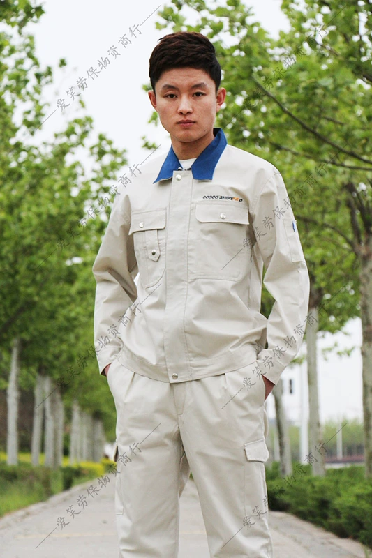 COSCO Ship Workwear Set Polyester Cotton Mùa xuân và mùa thu dài tay áo dày có thể mặc nhà máy đóng tàu trắng