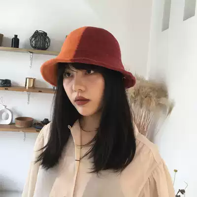 Autumn and winter New hat female woolen orange net red small head fisherman hat basin hat small edge Japanese top hat