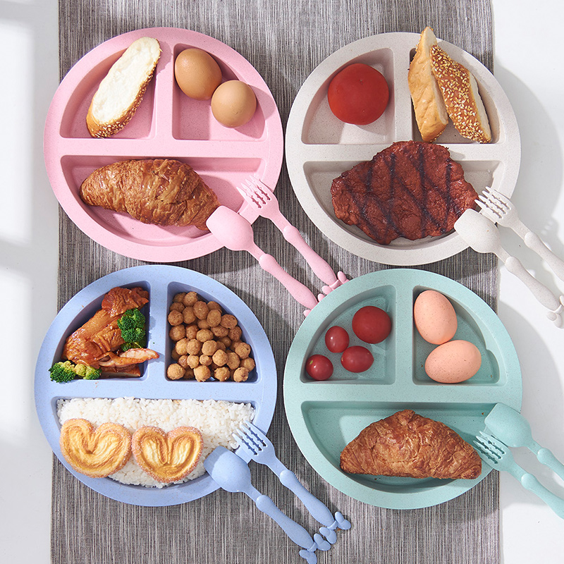 Wheat Straw Sub-Lattice Dinner Plate Thickened Children Baby Toddler Quick Dinner Plate Cutlery Disc Trig Dish-Dinner Plate-Taobao