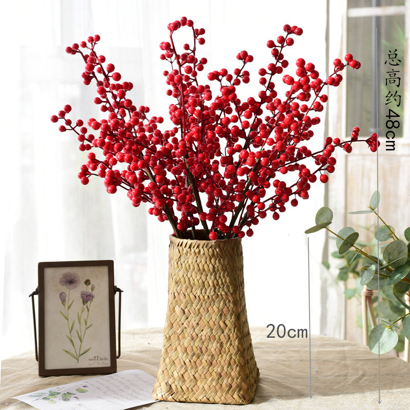 Simulation Eucalyptus golden ginkgo leaf red fruit red fortune fruit with blessing bucket flower arrangement fake flower lucky fruit flower ornament