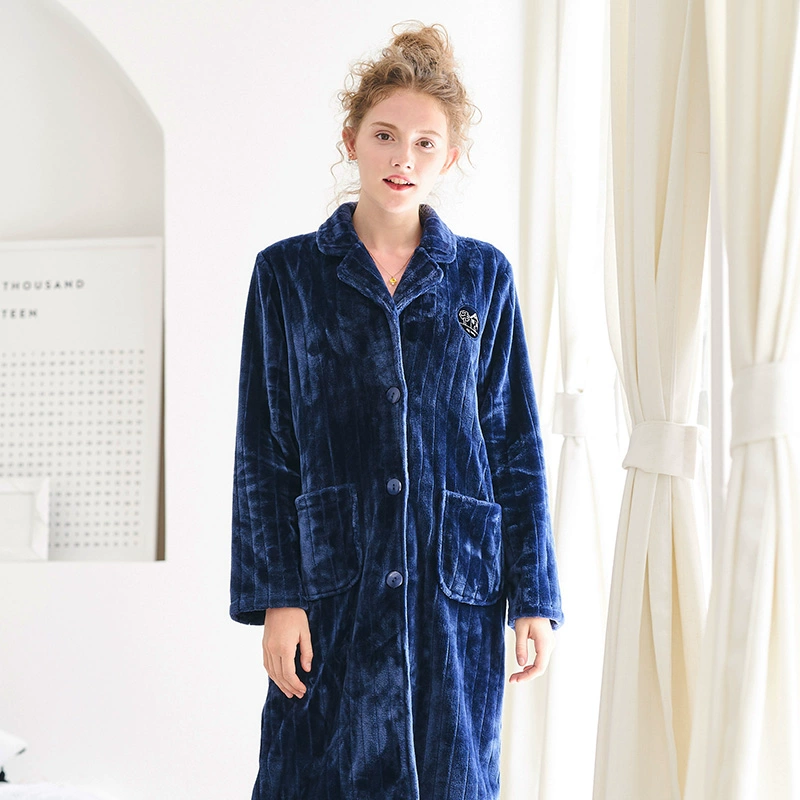 Mùa thu hươu mùa đông flannel vài chiếc áo ngủ nữ dày phim hoạt hình đàn ông lông cừu san hô áo choàng tắm dài nhà đồ ngủ