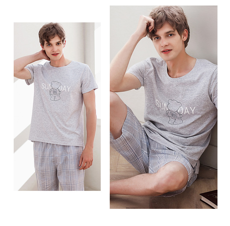 Mùa thu hươu bông vài bộ đồ ngủ nam giới và phụ nữ ngắn tay mùa hè phần mỏng cotton đồ ngủ phụ nữ vòng cổ hoạt hình nhà dịch vụ phù hợp với áo ngủ sexy 