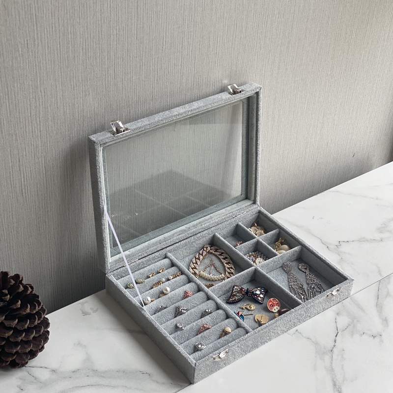 Suitable for Drawer Safes, Jewelry Storage Boxes with Lids, Transparent Glass Velvet Cloth Ring and Earring Jewelry Storage Boxes Suitable for Drawer Safes, Jewelry Storage Boxes with Lids, Transparent Glass Velvet Cloth Ring and Earring Jewelry Storage Boxes