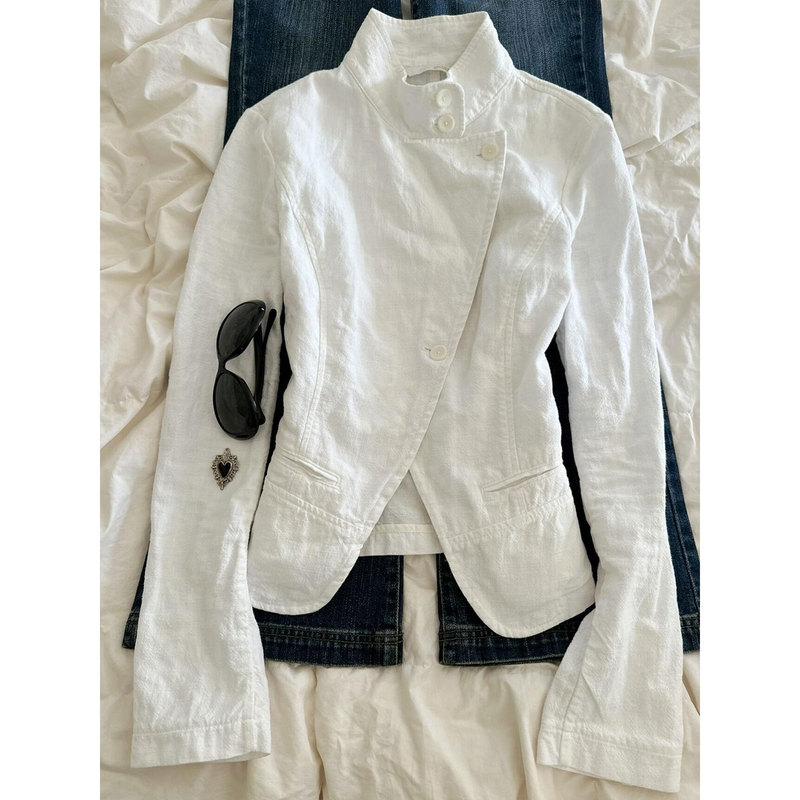Korean-Style Asymmetrical Blazer for Women, New Autumn Model, Unique and Beautiful, Slim Fit, Irregular Stand Collar, Commuter Top