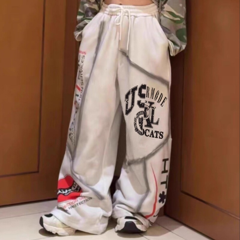 Spring and Autumn Youth Trendy Brand Parent-Child Street Dance Loose Sweatpants for Boys and Girls, American Style Cool Printed Wide-Leg Sports Pants