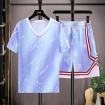 Ice wire pajamas men summer short sleeve shorts 2021 new summer thin teen summer mens home suit