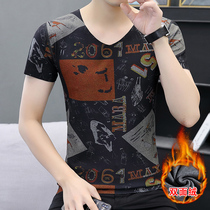 Denver Warm Liner Men Short Sleeve Spring Fittless V-collar Double-sided Deron Half-sleeved Lingerie