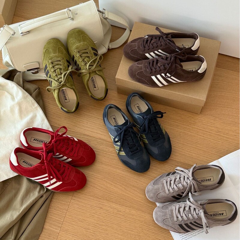 Baojie Cowhide Retro Color-Blocked German Training Shoes for Women, Early Autumn New Lace-Up Casual Versatile Sneakers, Casual Running Shoes