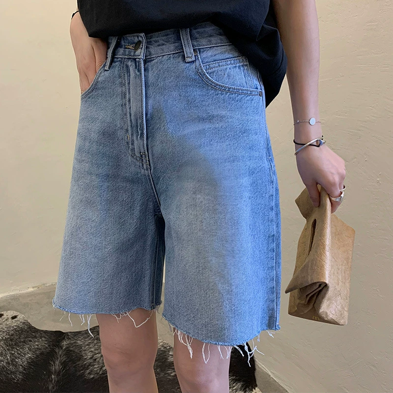 Cộng với kích thước của chị em béo mm denim chân rộng mùa hè quần đùi dày rộng quần mỏng năm điểm 200 kg thủy triều - Cộng với kích thước quần áo