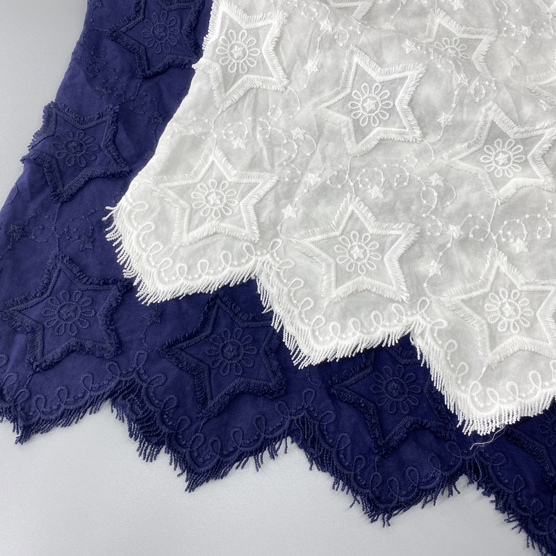 New milk silk five-pointed star embroidery cotton fabric skirt shirt clothes Hanfu diy width 130 cm