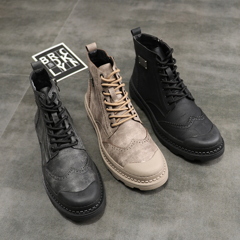 2022 - Winter new Martin boots male British style trend and casual high - aid shoes retro - working boots