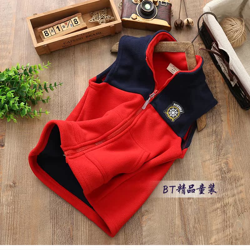 Áo vest trẻ em mùa thu đông 2018 Áo len bé gái mới có kích cỡ bé trai cộng với áo nhung không tay vest áo gile nhung trẻ em