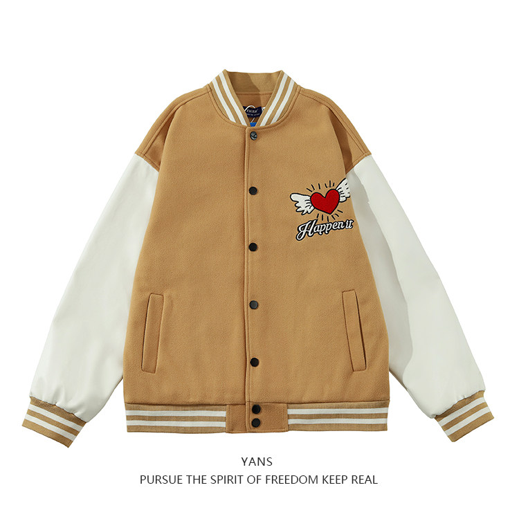 YANS American retro street angel love embroidery baseball uniform loose collar jacket couple coat ins tide