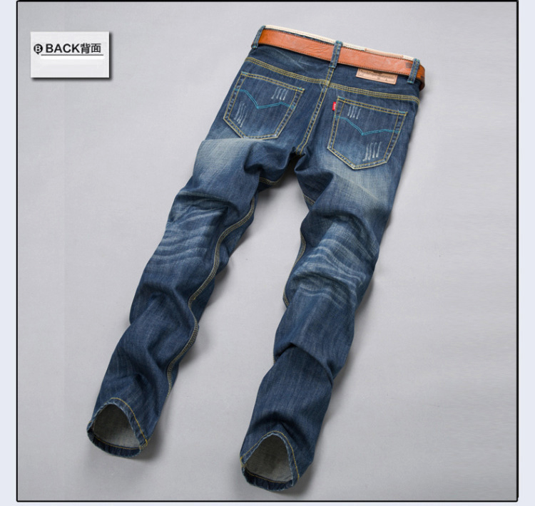 Quần jeans nam lửng thẳng mùa thu mới thanh lịch giải trí cộng với phân bón XL quần béo nam quần sooc