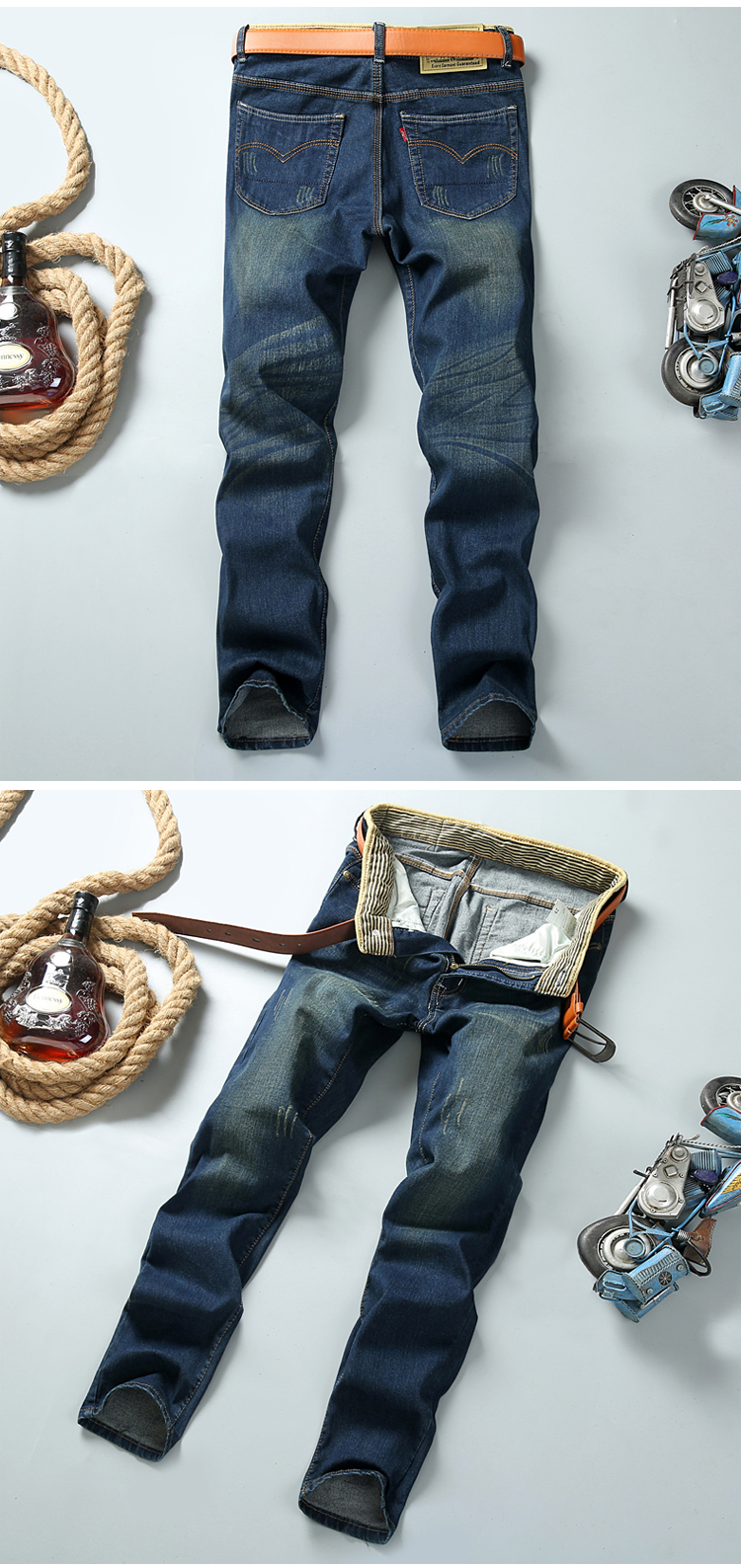 Quần jeans nam lửng thẳng mùa thu mới thanh lịch giải trí cộng với phân bón XL quần béo nam quần sooc