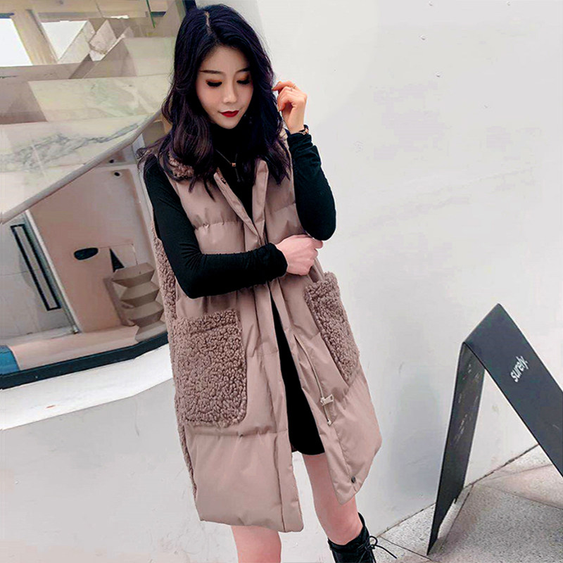 Down and cotton vest women's 2022 autumn and winter Korean version of the grain velvet medium and long version lamb wool vest vest cotton coat tide