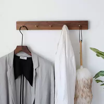 Clothes hook solid wood Nordic brass adhesive hook Xuanhang door rear wall Wall bedroom coat rack row hook Chinese-free hole