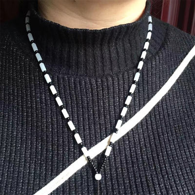 Ice-type white jade cylindrical bead full bead necklace, string, couple jade pendant, pendant with string, jade thread pendant