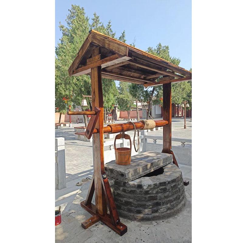Antique-Style Wooden Well Rig with Pulley Frame, Factory-Made Shed, Well Rig, Wellhead, Well Ring, Well Stone, Ancient Well Ornament Antique-Style Wooden Well Rig with Pulley Frame, Factory-Made Shed, Well Rig, Wellhead, Well Ring, Well Stone, Ancient Well Ornament