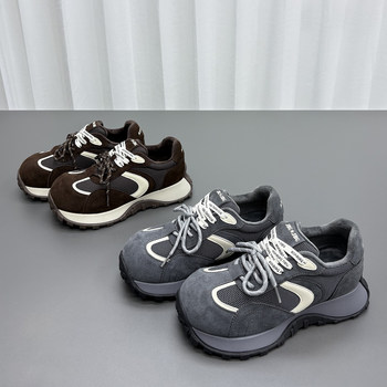 Women's genuine leather and velvet dad shoes 2025 winter new style
