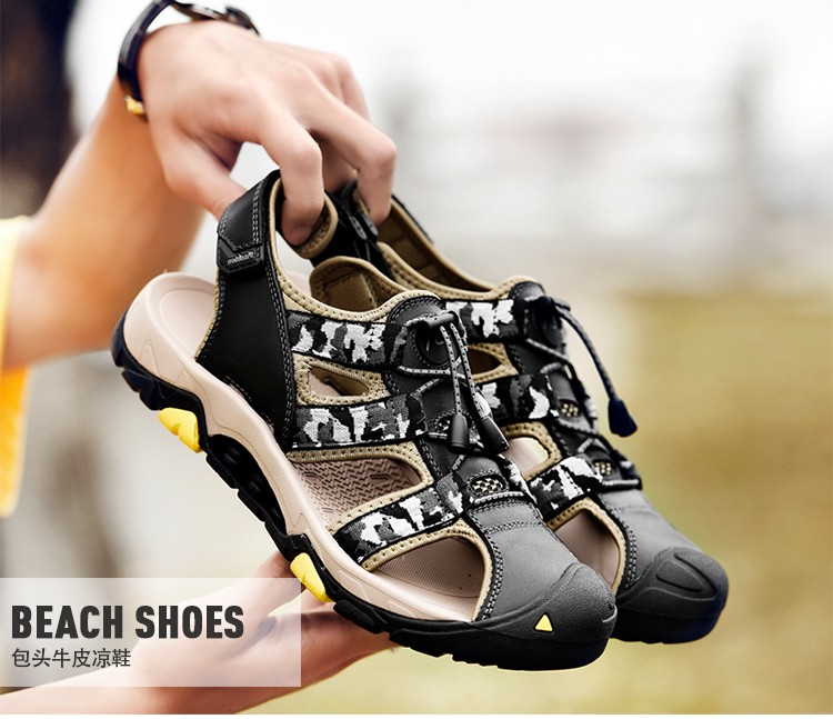 NIAN JEEP hè nam mới dép da baotou giày đi biển thoáng khí cỡ lớn giày thể thao giày sandal nam vento