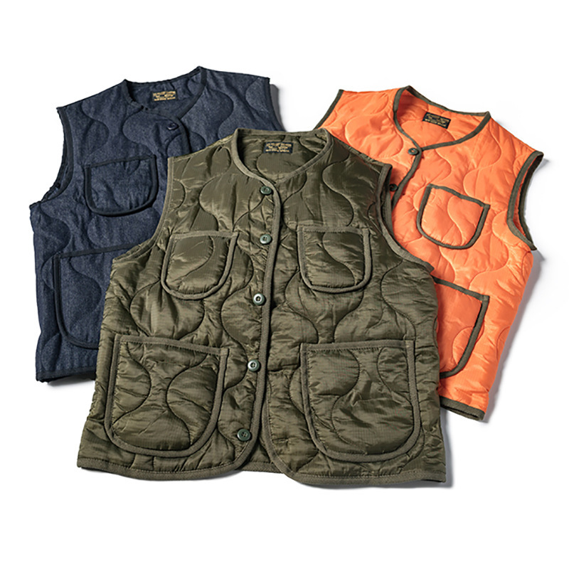 Men's Non Stock Water-Repellent Mesh Nylon Quilted Silk Cotton Vest with Inner Cotton Lining for Warmth in Winter