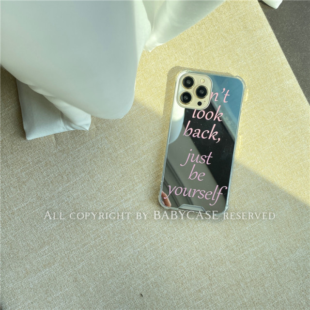 BABYCASE niche sweetheart pink letter makeup mirror case mobile phone case ເຫມາະສໍາລັບ 14 ProMax Apple 13 ງ່າຍດາຍ 12