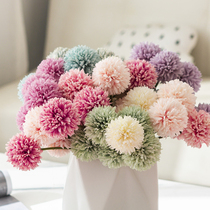 Fake flower simulation flower bouquet ping pong chrysanthemum small hydrangea silk flower Nordic home living room decoration floral vase ornaments