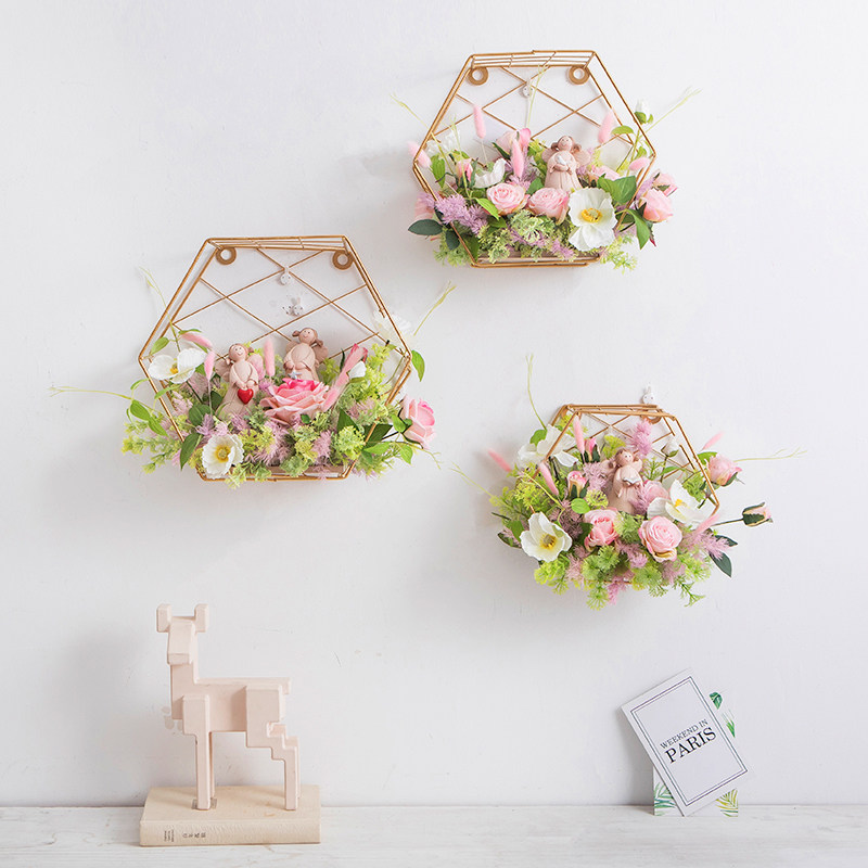 Creative Nordic fake flower simulation flower wall decoration living room sofa background wall dining table wall hanging golden iron ornaments
