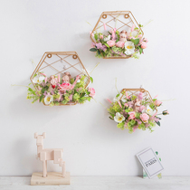 Creative Nordic Fake Flowers Simulation Flower Wall Decoration Living Room Sofa Background Wall Table Wall-mounted Golden Iron Art Pendulum