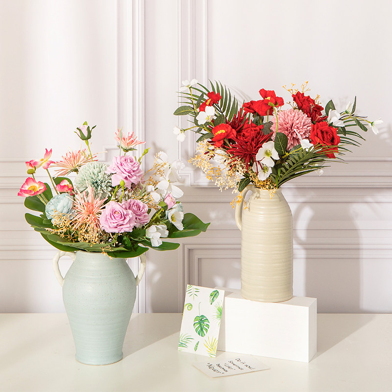 Nordic modern vase decoration silk cloth flower living room flower arrangement flower art dining room TV cabinet model room soft decoration