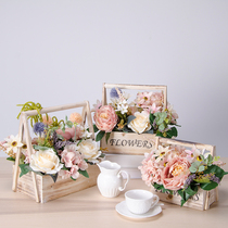 Pastoral home wooden box potted fake flower simulation flower table small ornaments living room decorations hipster small potted plants