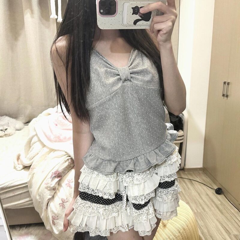 Vintage Style Girly Polka Dot V-Neck Halter Tank Top Y2K Retro Spicy Girl Sweet and Spicy Halter Top for Women