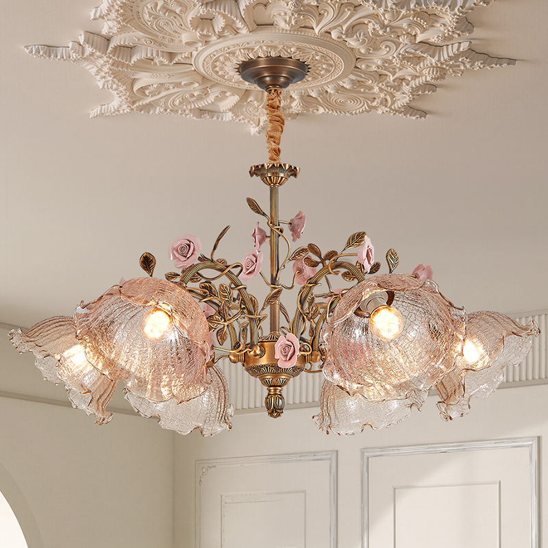 French-Style All-Copper Chandelier, American Retro Living Room, Bedroom, Romantic Pastoral Style, Villa, Hotel, Club, Floral Light Luxury Lamp