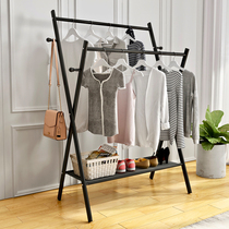 Clothes rack Floor-to-ceiling bedroom folding hanging clothes rack Double rod indoor cooling rod Household simple balcony drying rack